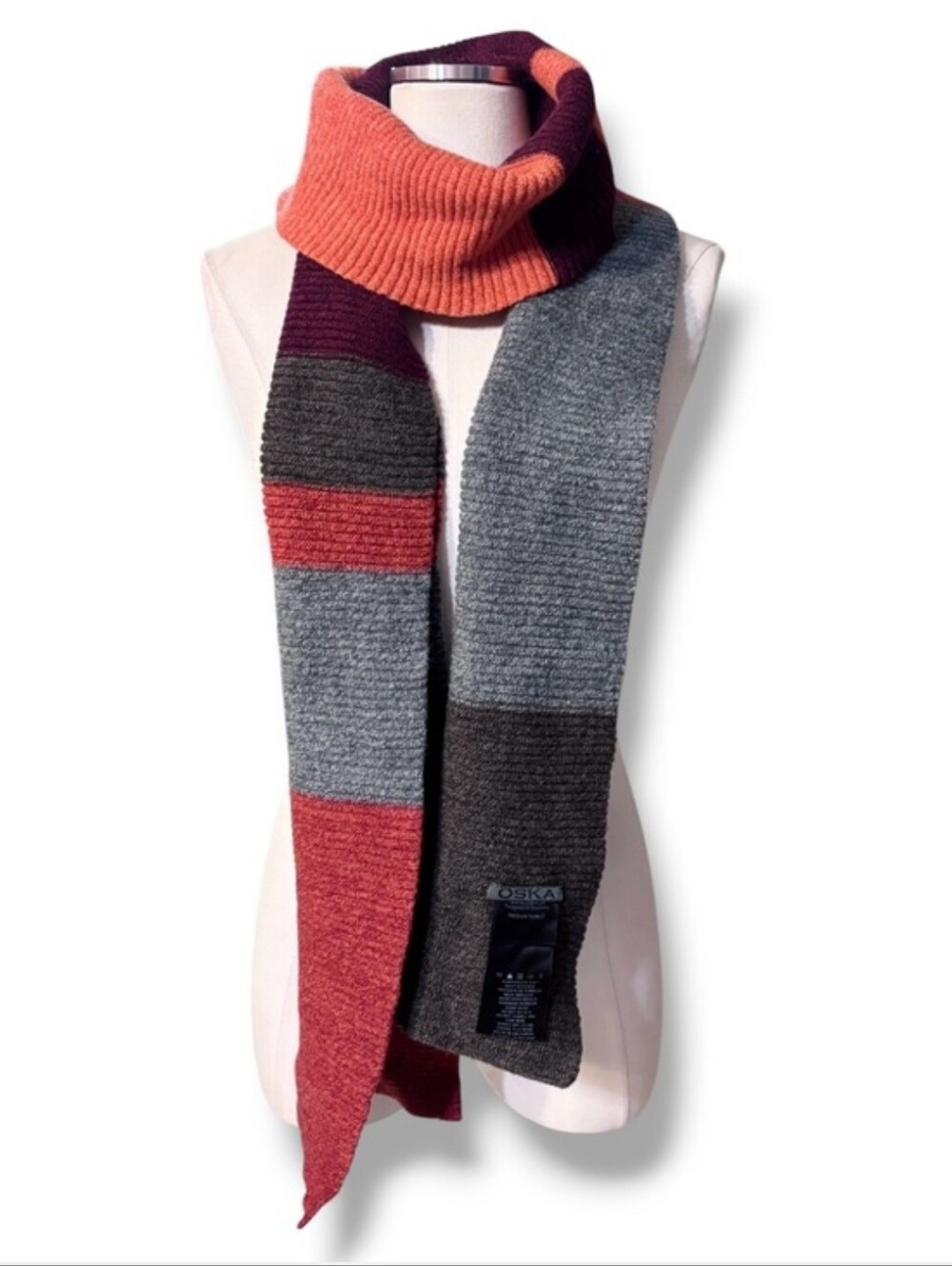 OSKA Ribbed Knit Colorblocked Long Wool Scarf - Picture 3 of 6